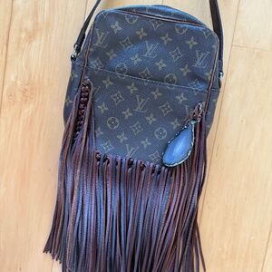 Louis Vuitton Vintage Boho Monogramed LV Leather Fringe Crossbody